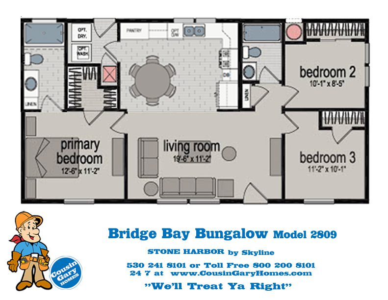 Bridge Bay Bungalow Floor Plan | Model 2809| Cousin Gary Homes