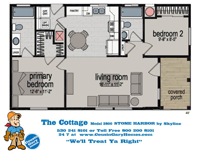 The Cottage Floor Plan | Model 3700 | Cousin Gary Homes