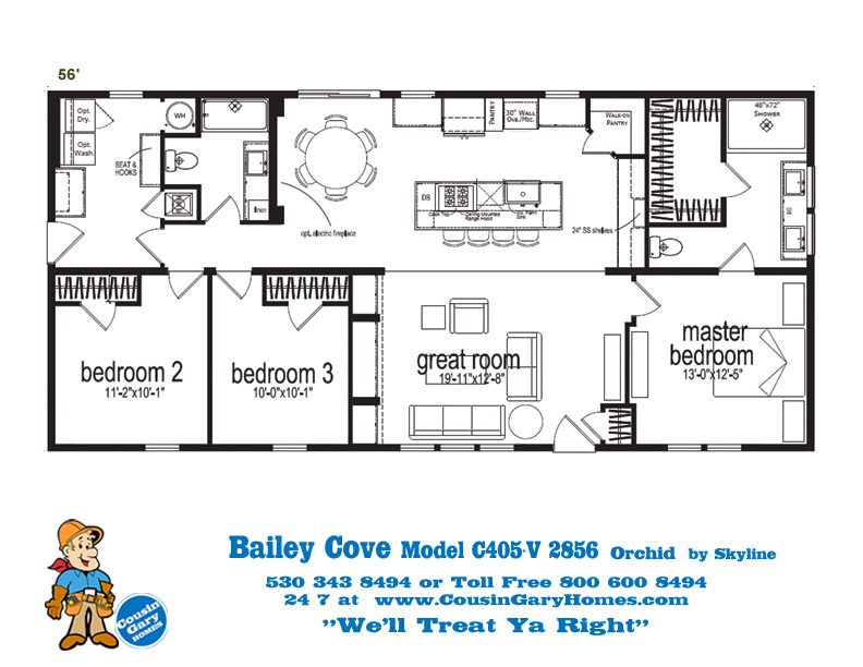 Bailey Cove  Floor Plan | Model C405- V2856 | Cousin Gary Homes