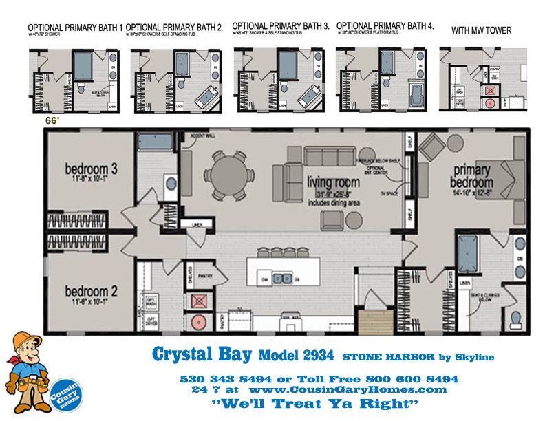The Crystal Bay  Floor Plan | Model 2950| Cousin Gary Homes